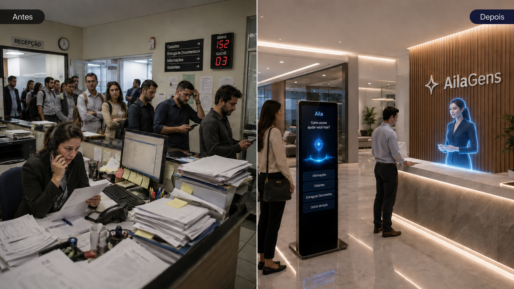 Antes e depois da recepção com AilaGens